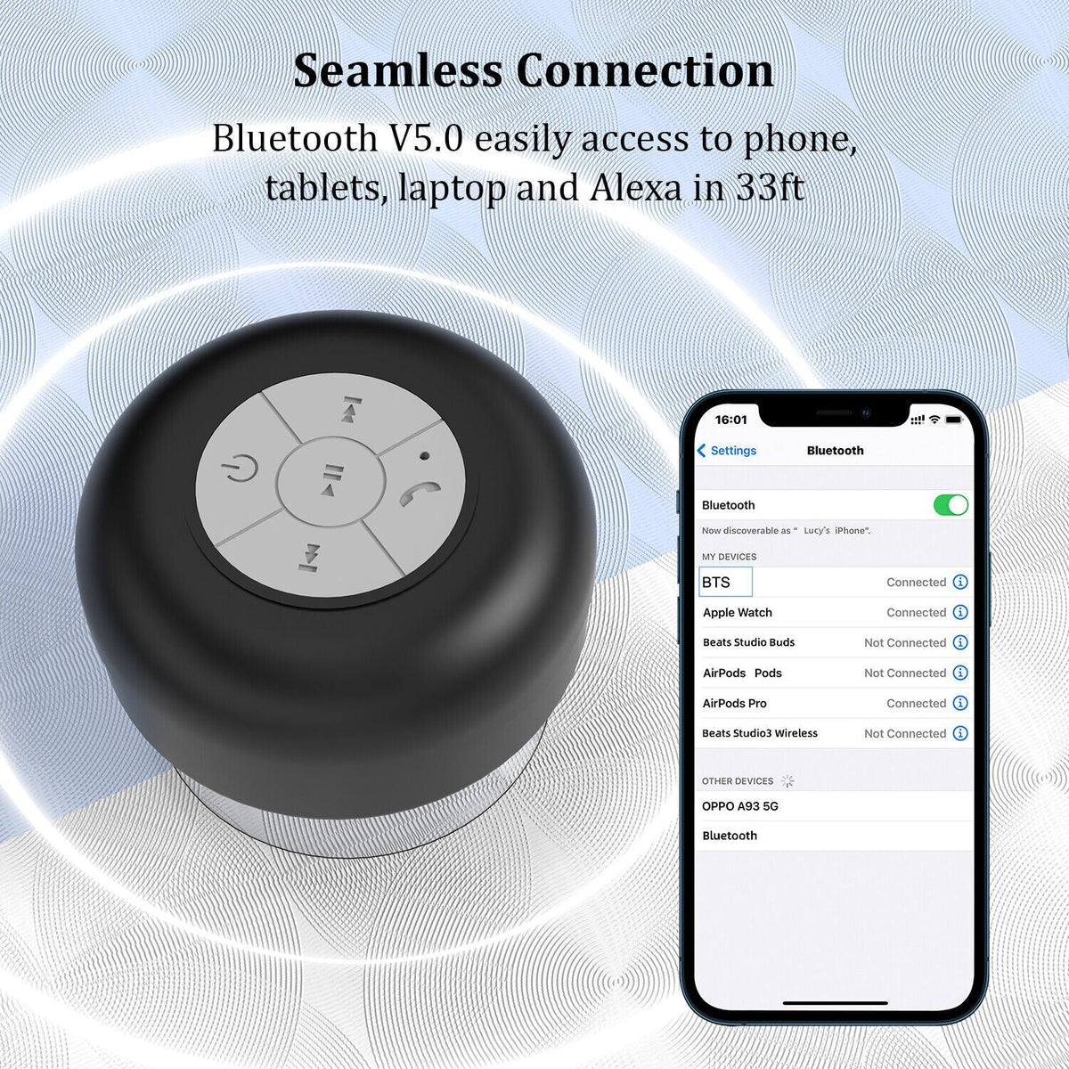 Waterproof Bluetooth Speaker for Showers and Outdoors
