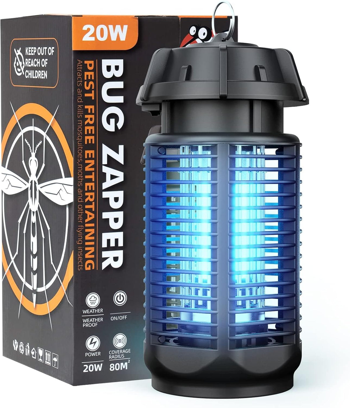 20W Electric Insect Trap with UV Light and 4200V Grid, Waterproof IPX4