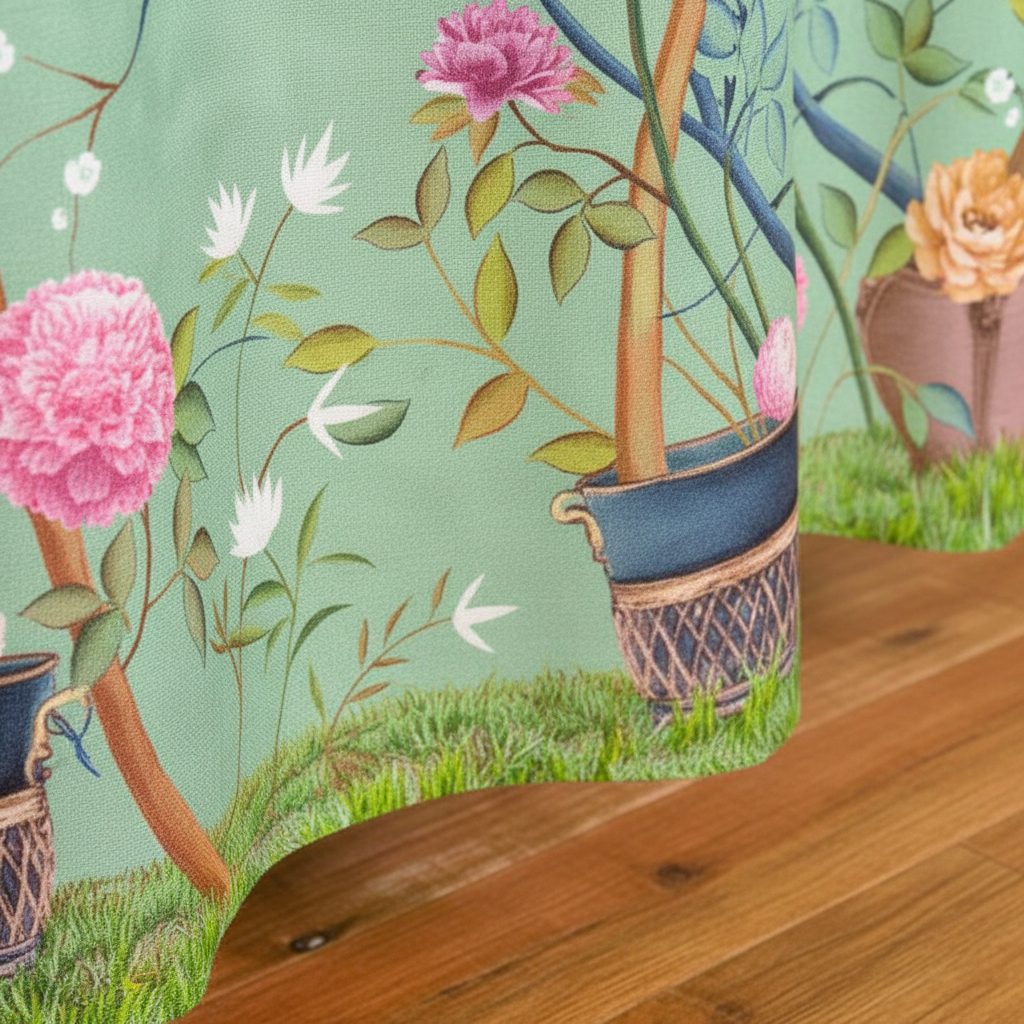 Aqua Floral Shower Curtain with Flower and Bird Design