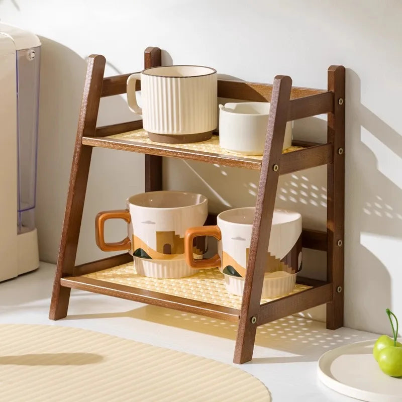 2-Tier Shelf Organizer Bamboo Open Slatted Space-Saving
