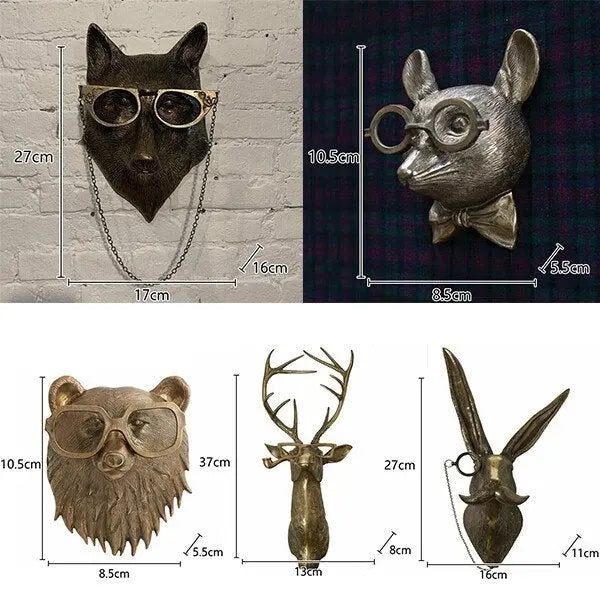 Animal Head Wall Decoration Hand-Painted Resin