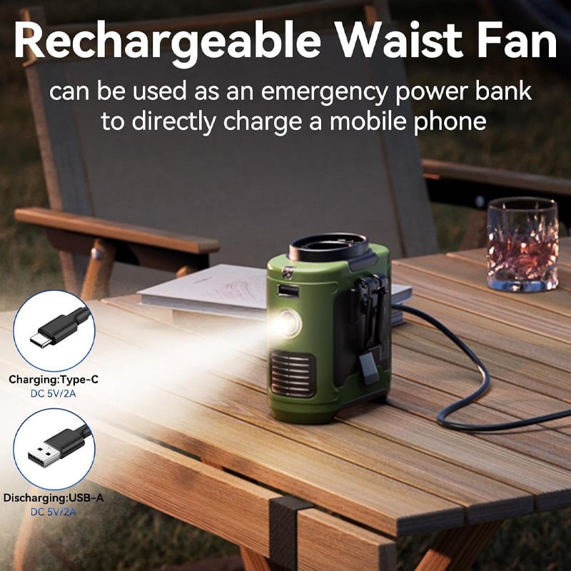 Belt Fan USB Rechargeable Clip-On Multiple Speeds
