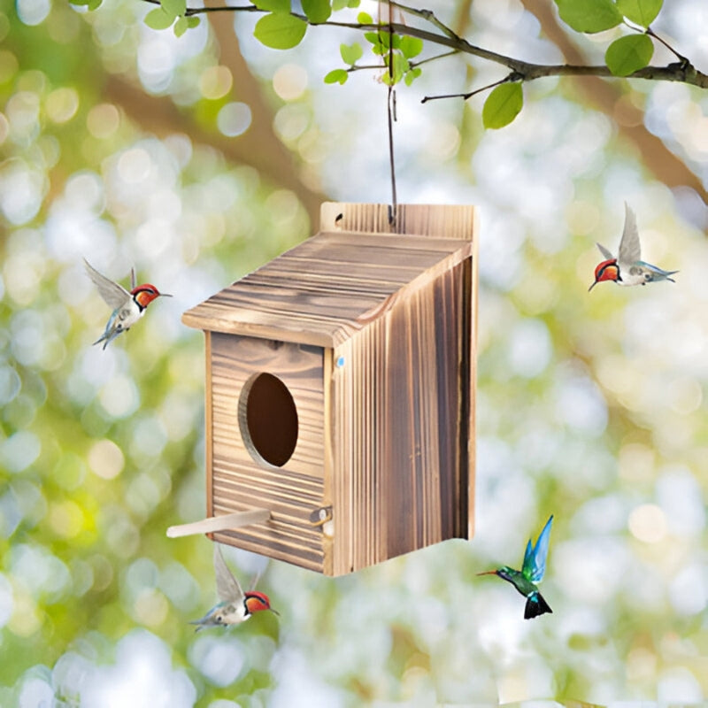 Birdhouse Natural Wood Box Shape Indoor & Outdoor
