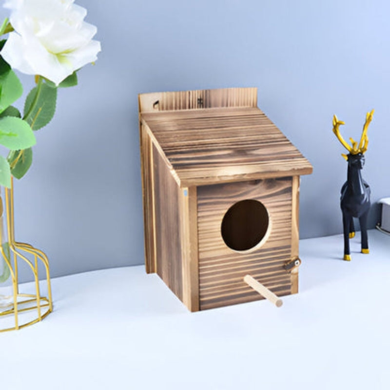 Birdhouse Natural Wood Box Shape Indoor & Outdoor