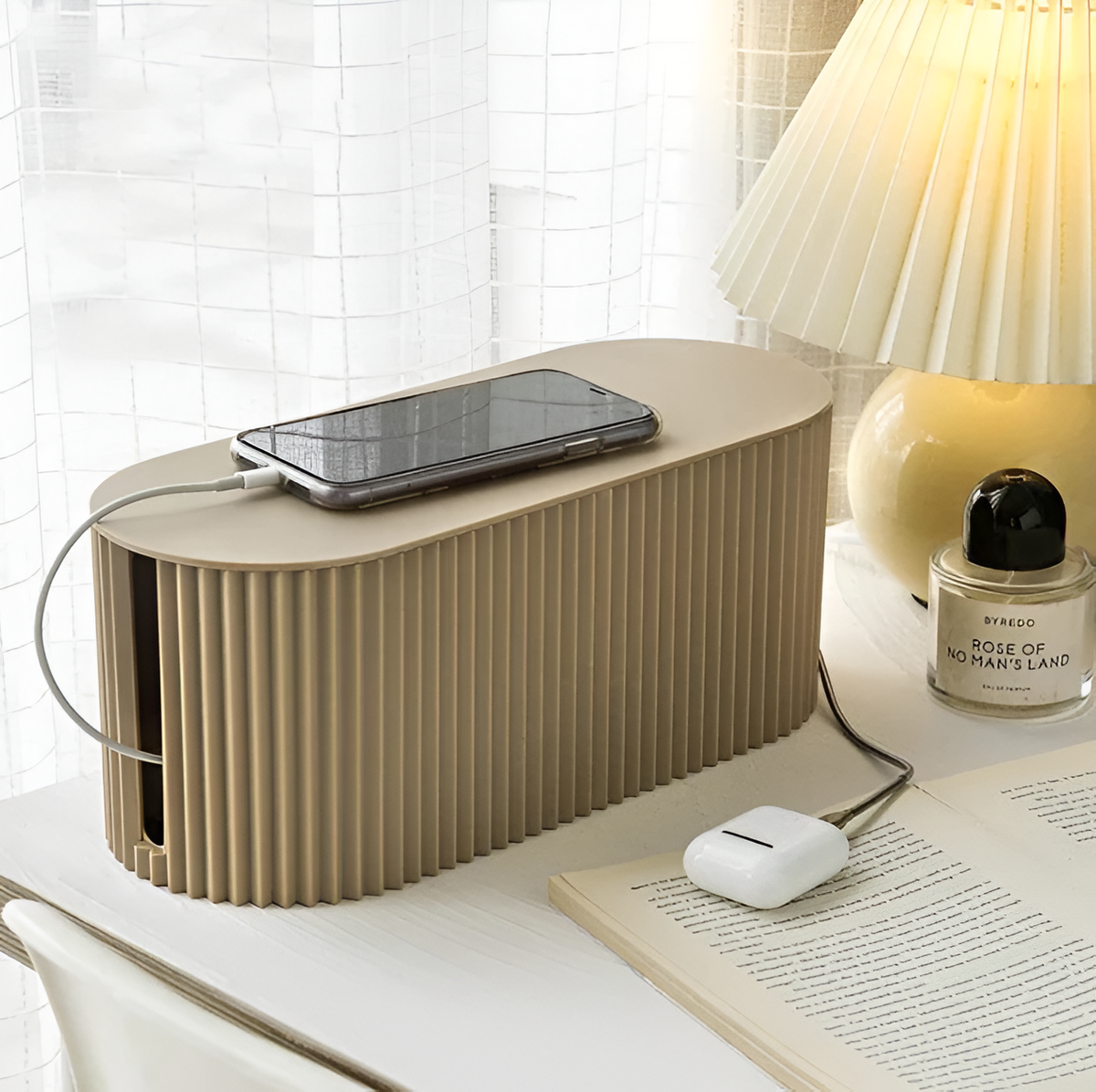 Cable Organizer Box Removable Lid & Device Stand