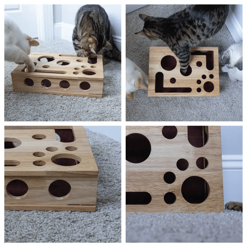 Cat Scratching Puzzle Oak Wood Nail-File Surface