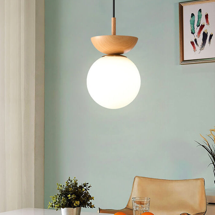 Ceiling Light Semi-Recessed Glass Globe Wood Finish