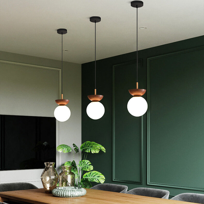 Ceiling Light Semi-Recessed Glass Globe Wood Finish