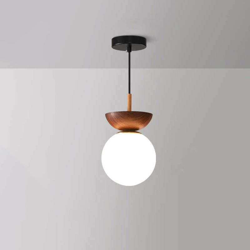 Ceiling Light Semi-Recessed Glass Globe Wood Finish