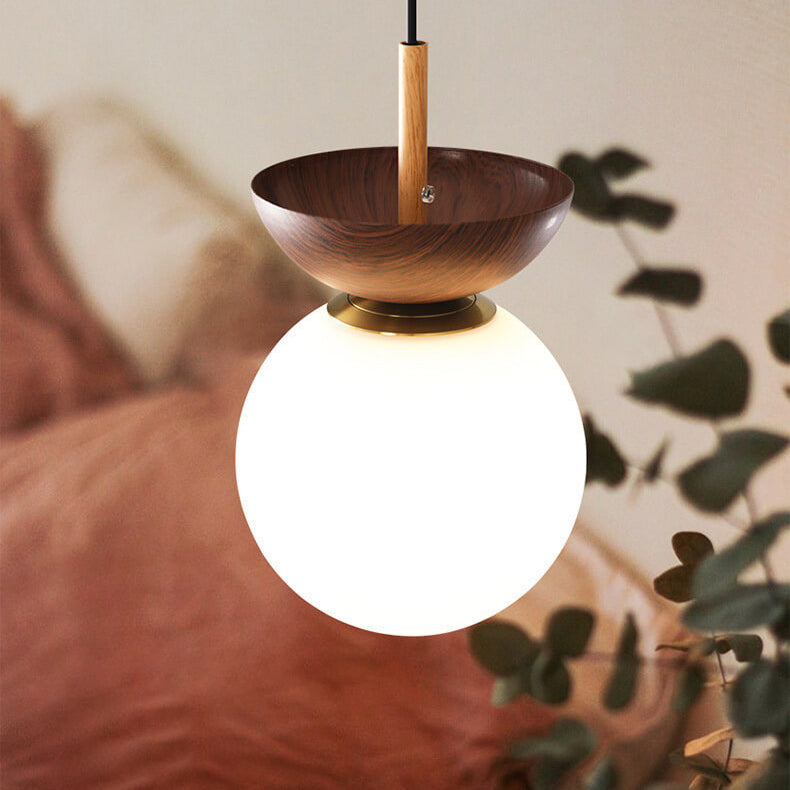 Ceiling Light Semi-Recessed Glass Globe Wood Finish