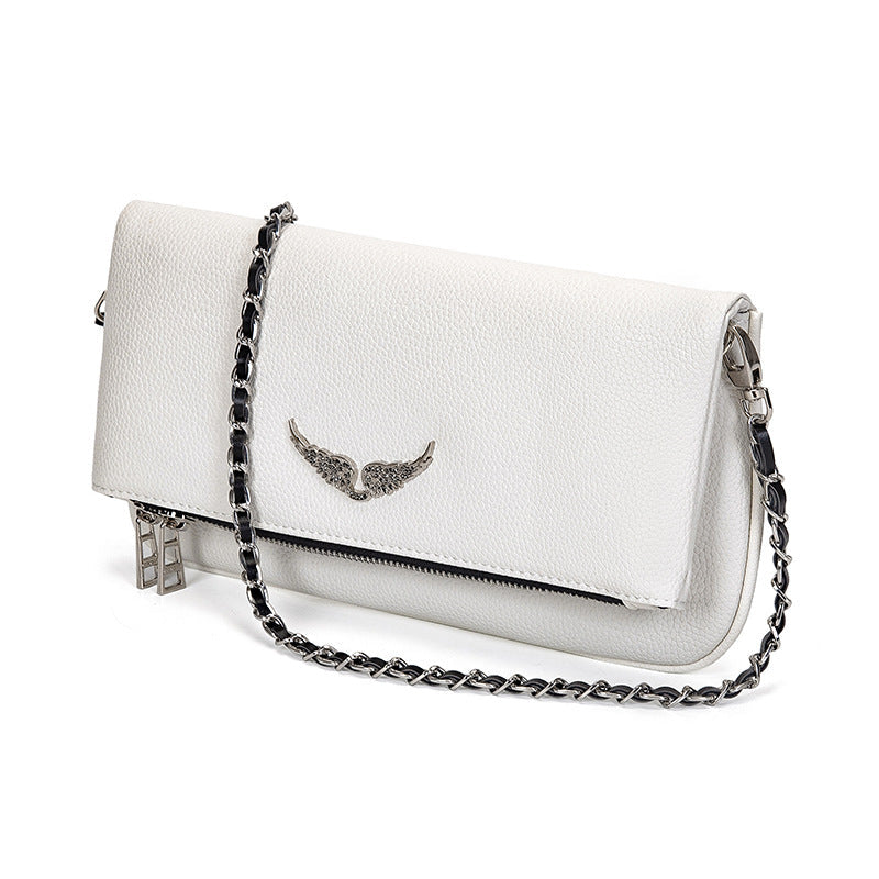 Clutch Faux Leather Rhinestone Wing Appliqué & Detachable Chain