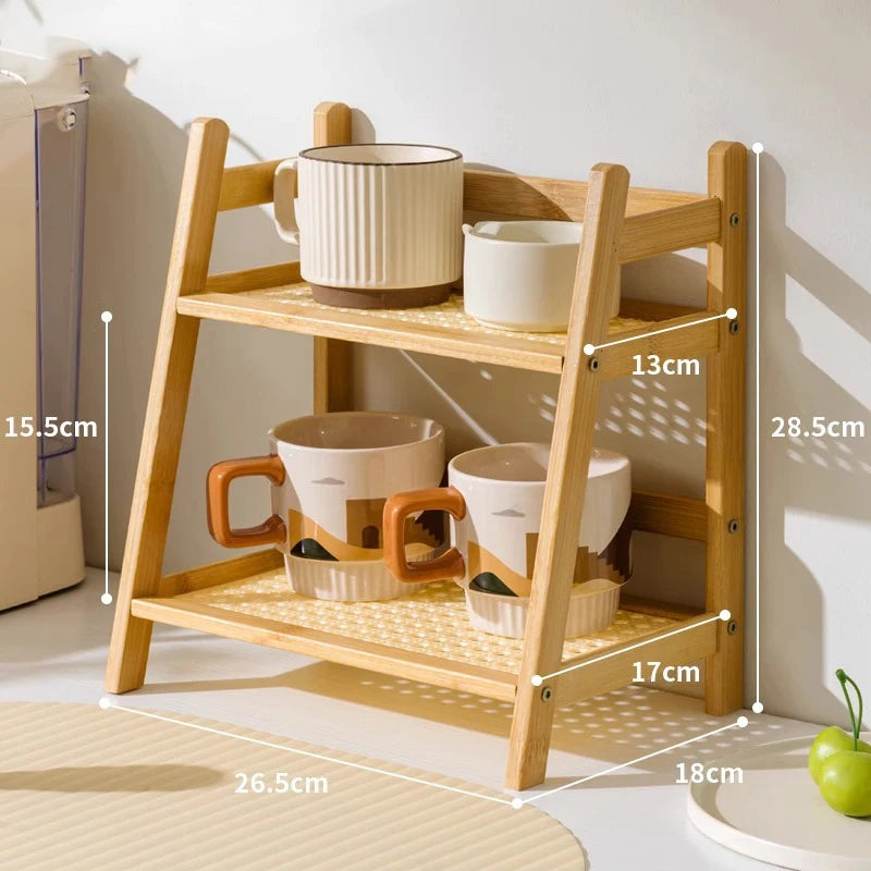 Countertop Shelf 2-Tier Bamboo Slatted A-Frame