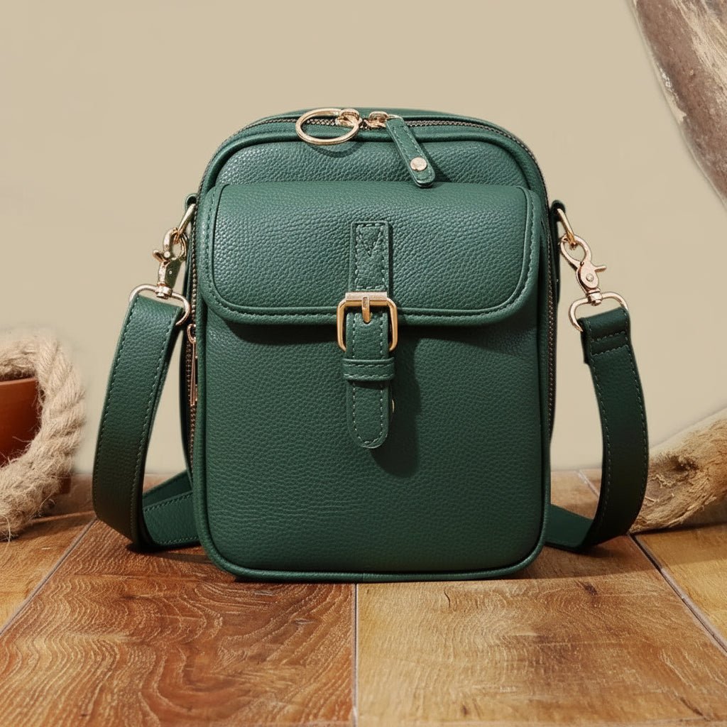 Crossbody Bag Grained Faux Leather Multiple Pockets