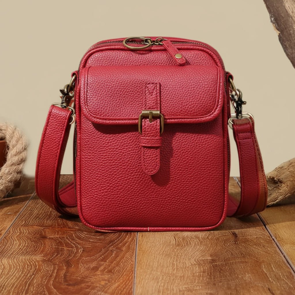 Crossbody Bag Grained Faux Leather Multiple Pockets
