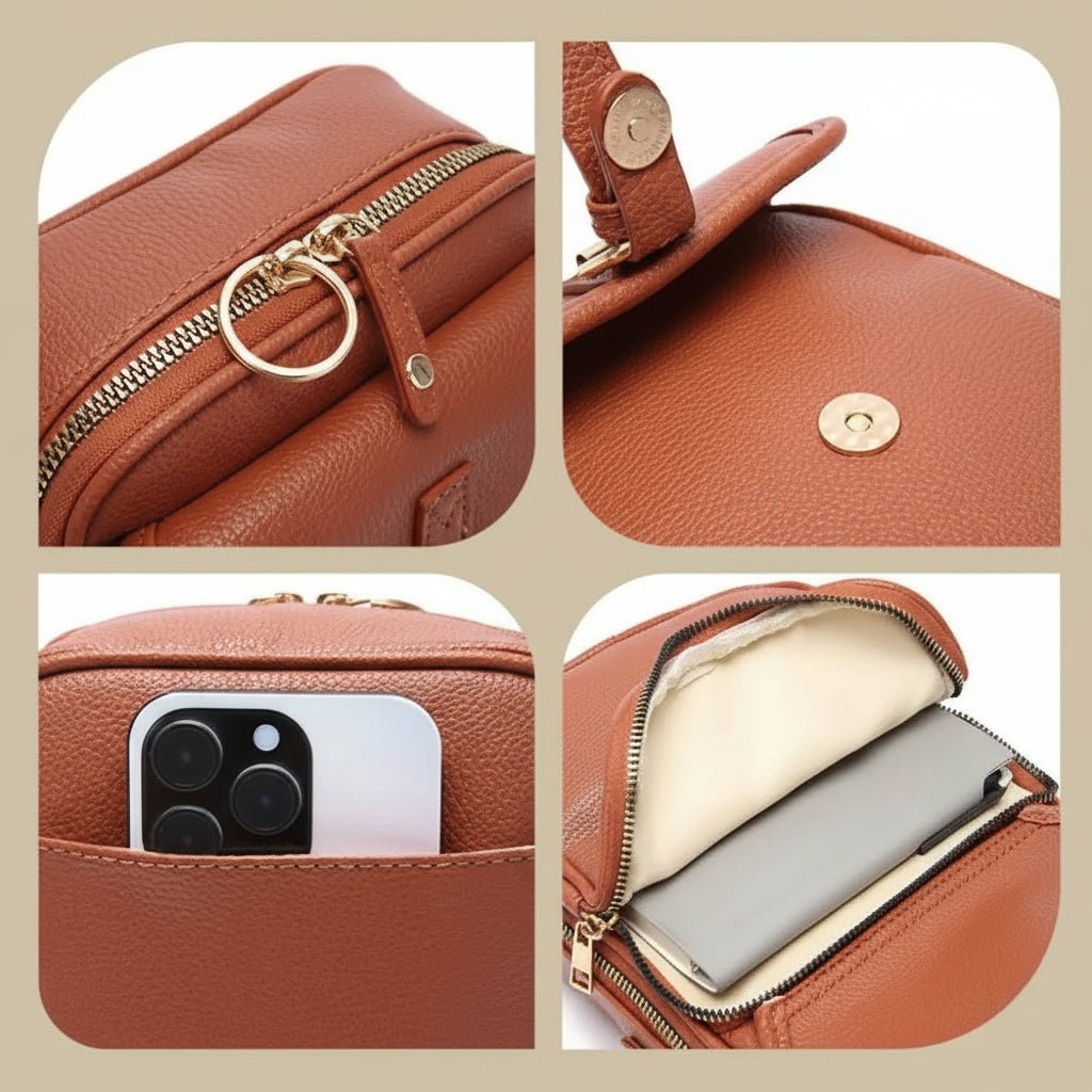 Crossbody Bag Grained Faux Leather Multiple Pockets
