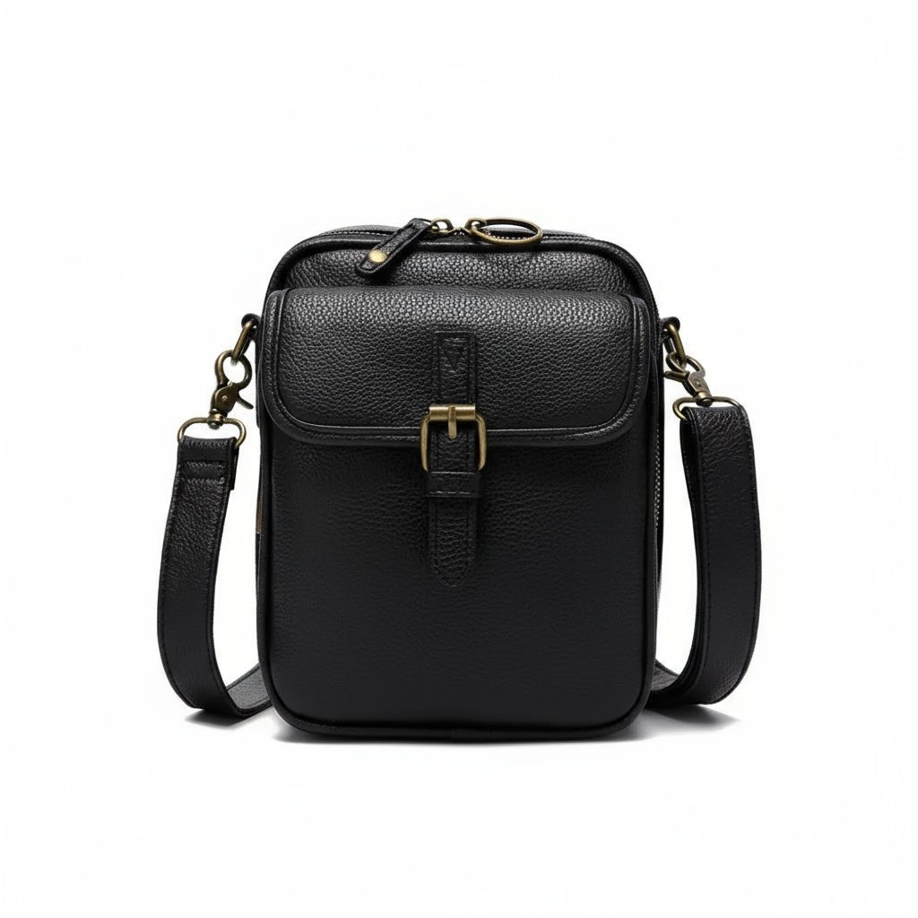 Crossbody Bag Grained Faux Leather Multiple Pockets