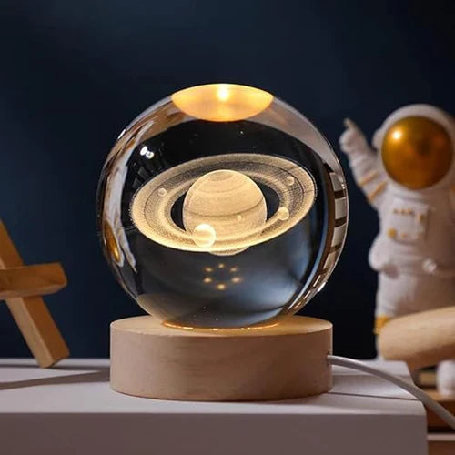 Crystal Ball Night Light 3D Engraved Warm White USB-Powered