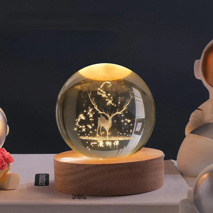 Crystal Ball Night Light 3D Engraved Warm White USB-Powered