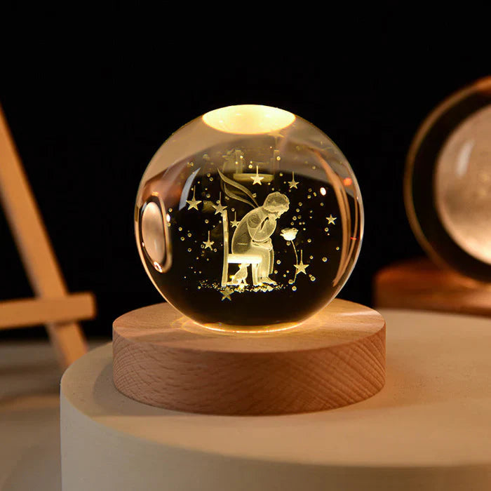 Crystal Ball Night Light 3D Engraved Warm White USB-Powered
