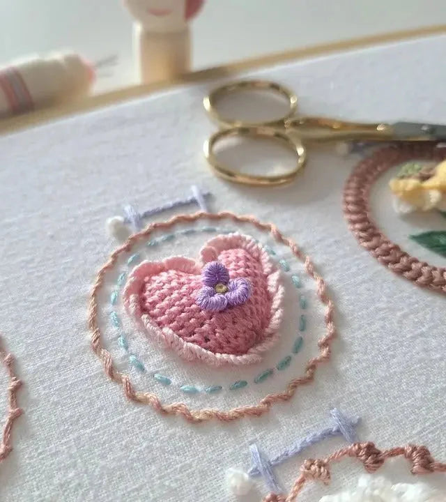 Embroidery Kit Pre-Printed Linen 12 Floral Designs Wooden Hoop