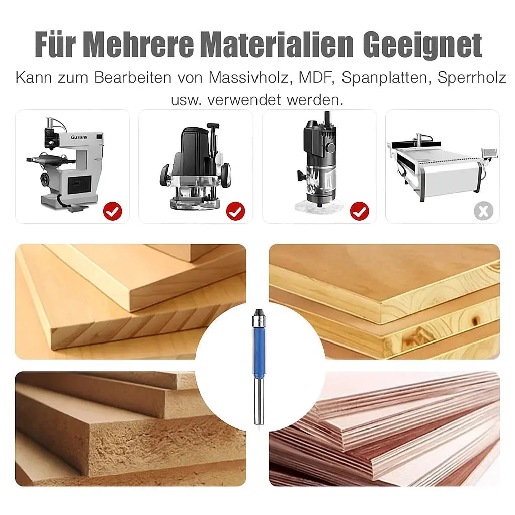 Flush Trim Router Bit Set Tool Steel Double Bearing