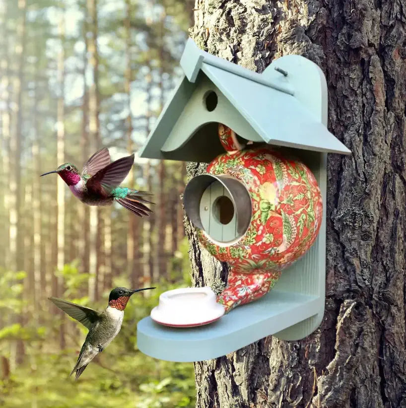 Garden Birdhouse Teapot Design Hand-Painted Weather-Resistant Resin