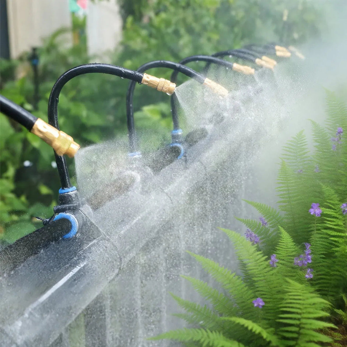 Garden Misting System 49 Ft Hose Adjustable Copper Nozzles