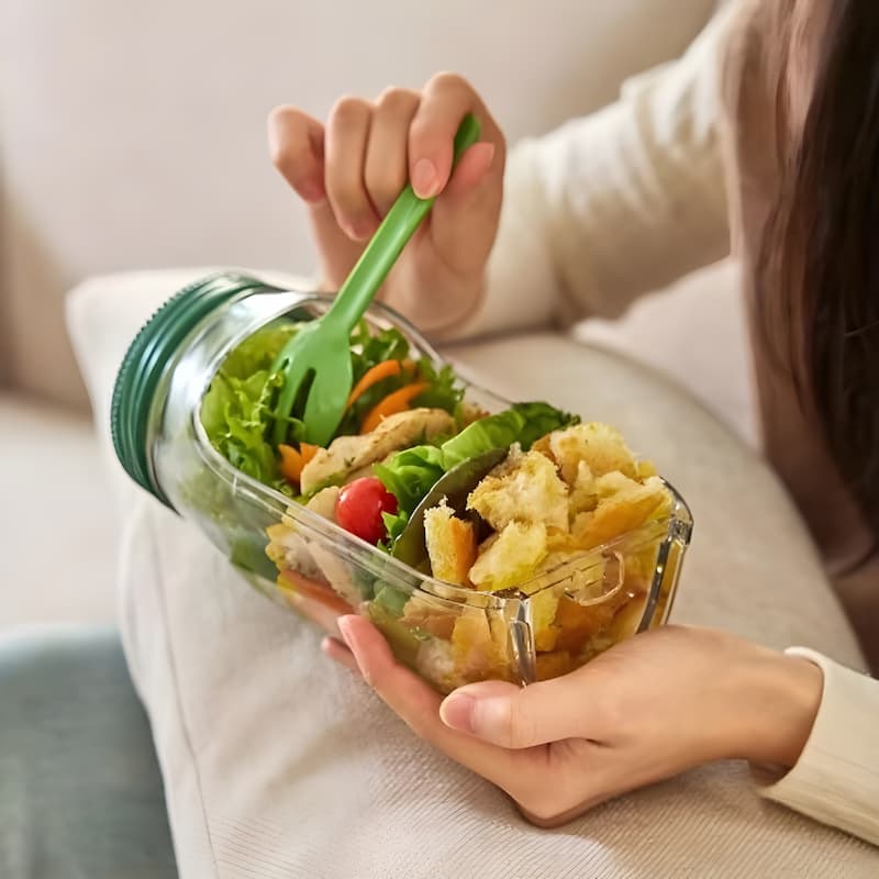 Glass Salad Container Screw-Seal Lid & Dressing Compartment