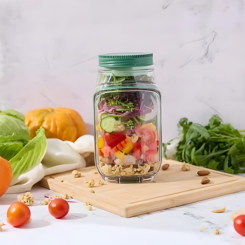 Glass Salad Container Screw-Seal Lid & Dressing Compartment