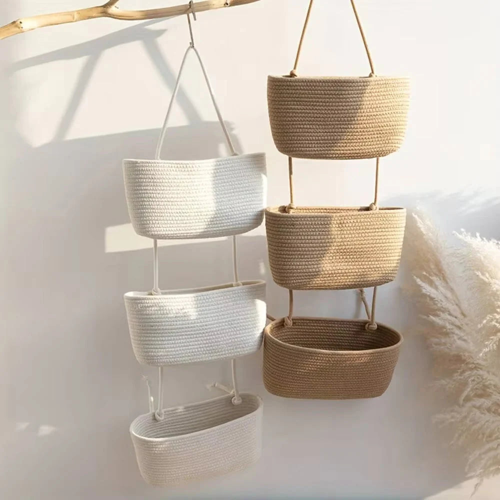 Hanging Storage Basket Three Compartments & Over Door Hook