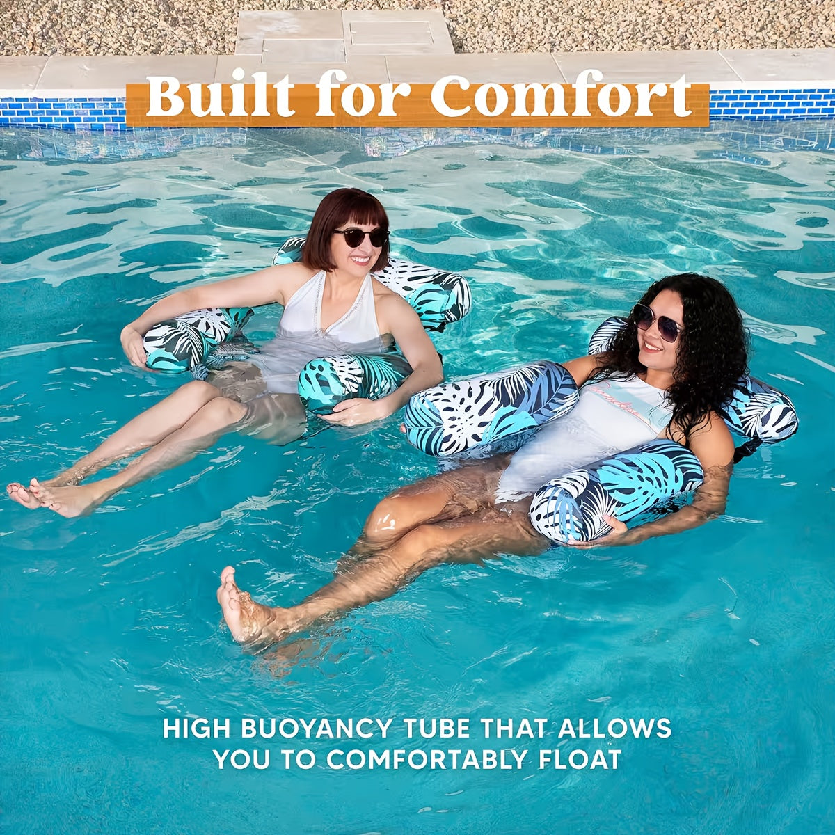 Inflatable Water Hammock Tropical Leaf PVC & Quick-Inflate Valve