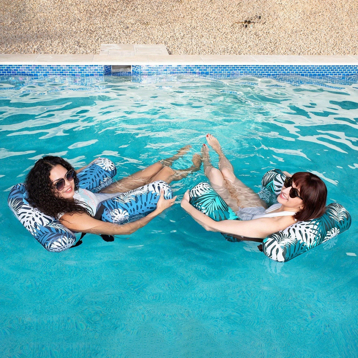 Inflatable Water Hammock Tropical Leaf PVC & Quick-Inflate Valve