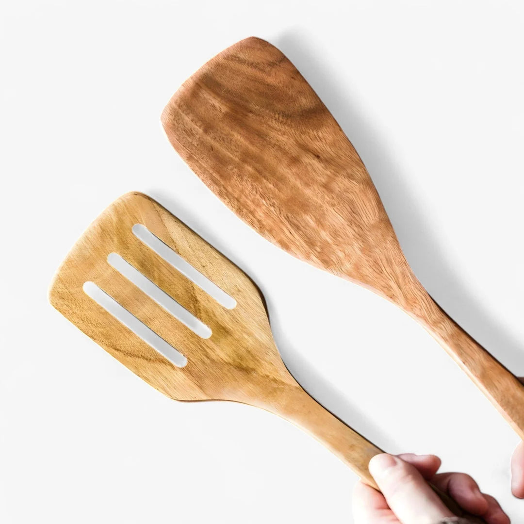 Kitchen Utensil Set Solid Teak Heat Resistant 9 Piece