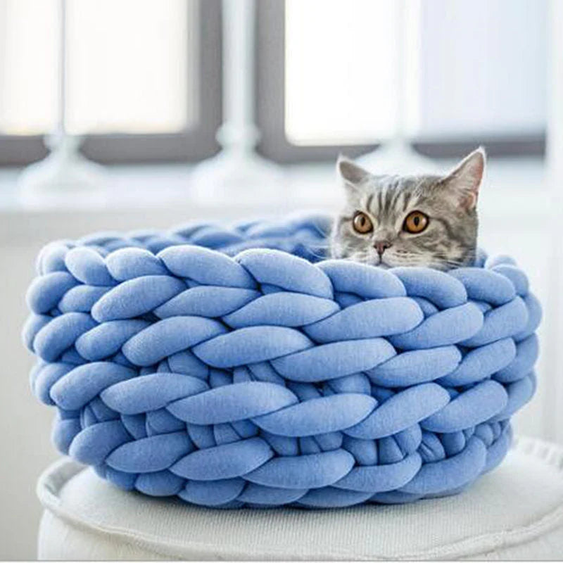 Knitted Pet Basket Braided Wool Machine-Washable & Quick-Drying