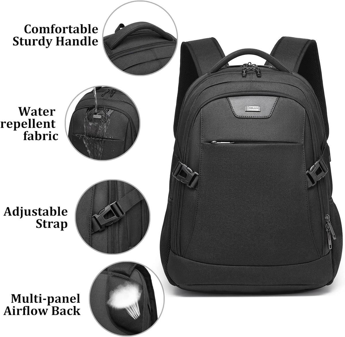 Laptop Backpack Hidden Anti-Theft Pocket Built-In USB Water-Resistant Polyester