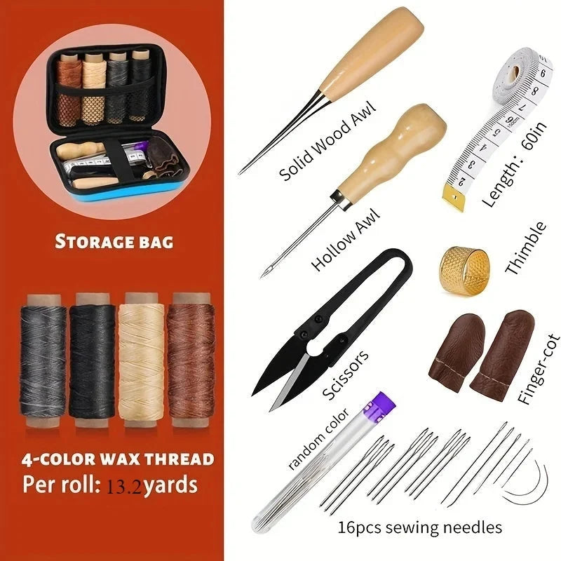 Leather Sewing Kit Waxed Tear-Resistant Thread & Precision Needles