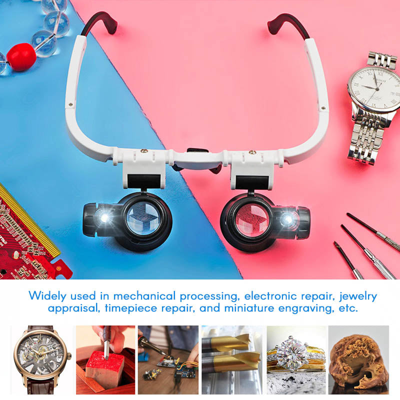 Magnifying Glasses Hands-Free Dual LED 6x To 25x