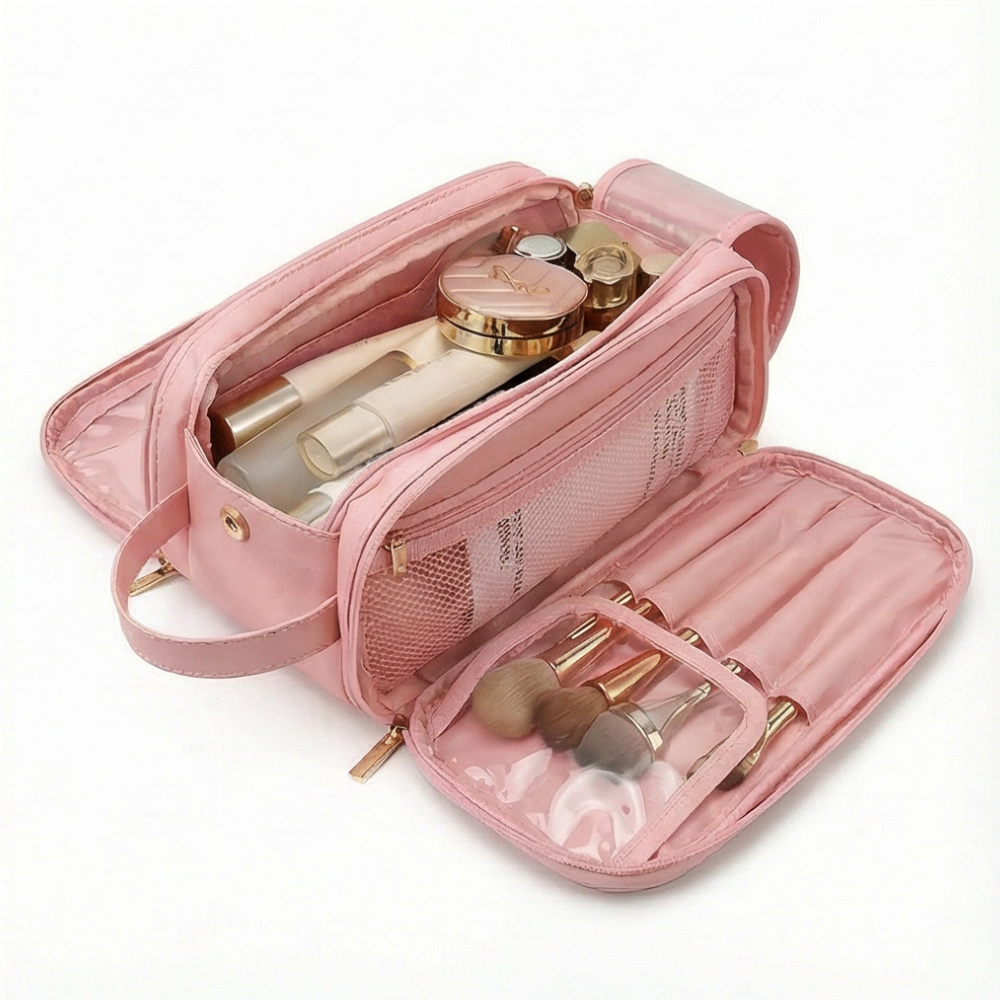 Makeup Organizer Flat-Opening 16 Brush Slots Waterproof PU-Leather