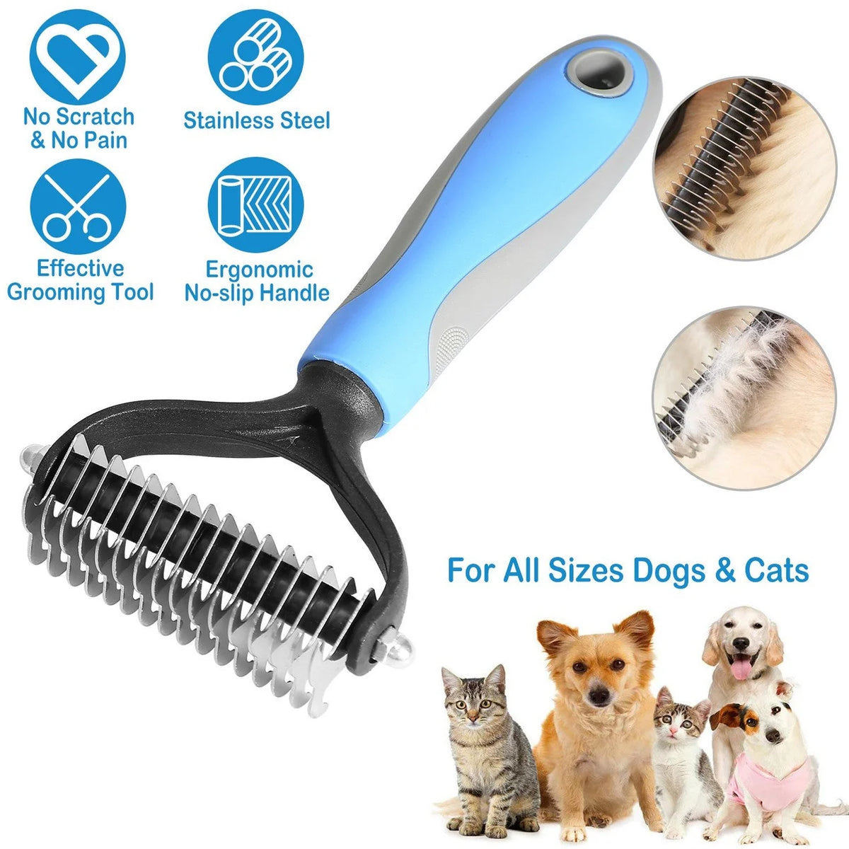 Pet Brush Double-Sided Deshedding & Detangling Stainless Steel Teeth