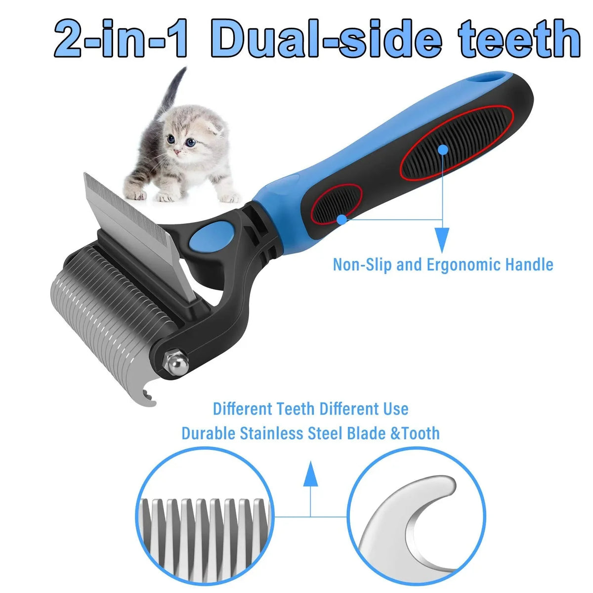 Pet Brush Double-Sided Deshedding & Detangling Stainless Steel Teeth