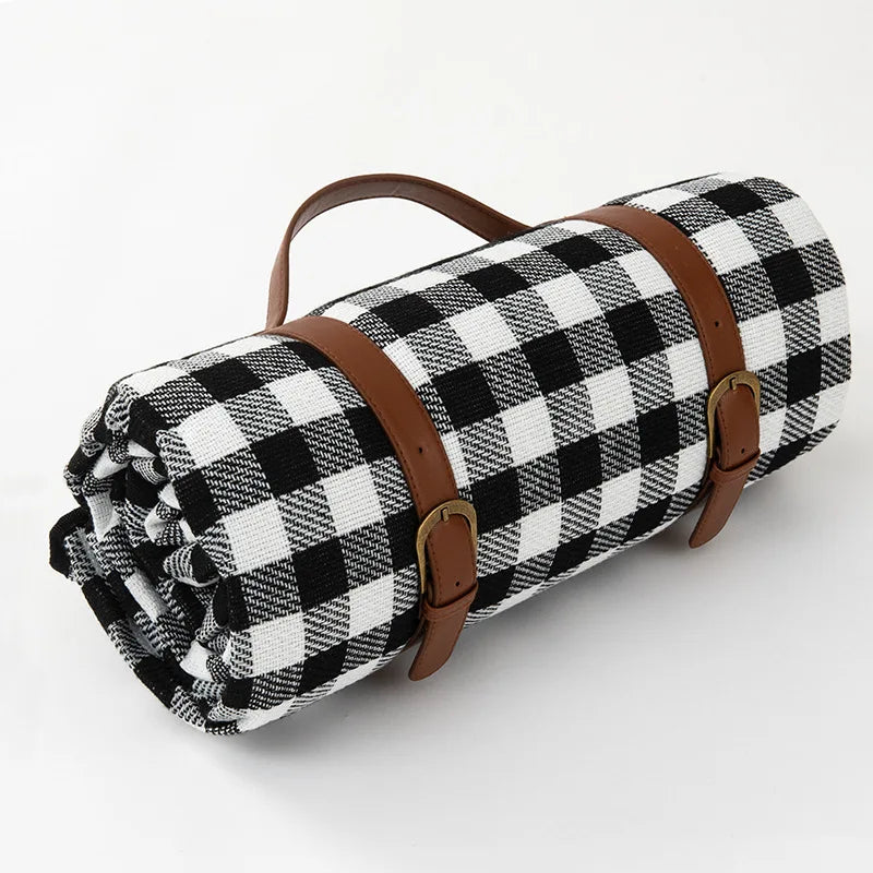 Picnic Blanket Waterproof PEVA Foam-Padded Foldable Leather Strap