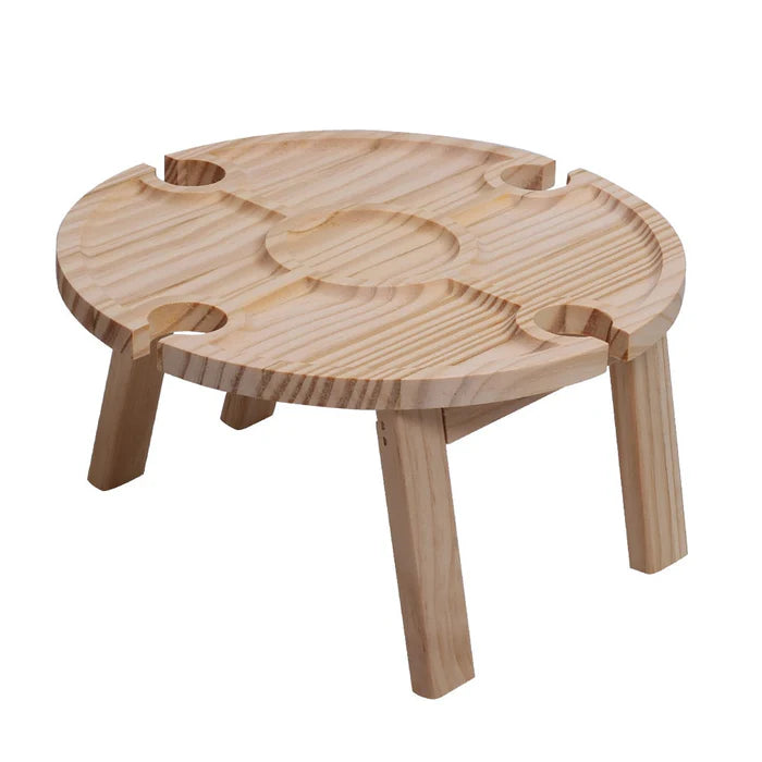Picnic Table Foldable Solid Wood Wine Glass Slots