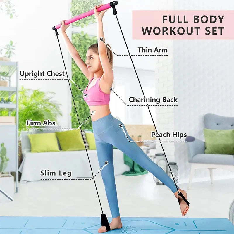 Pilates Bar Integrated Bands Adjustable Tension Travel Friendly