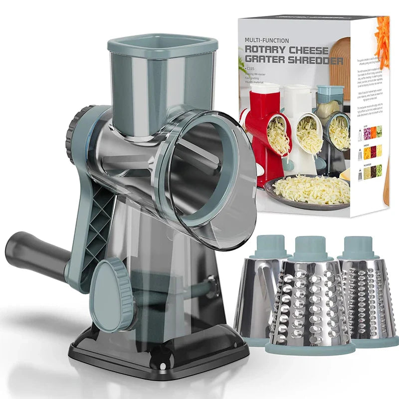 Rotary Grater 3 Interchangeable Stainless Steel Drums Suction Base