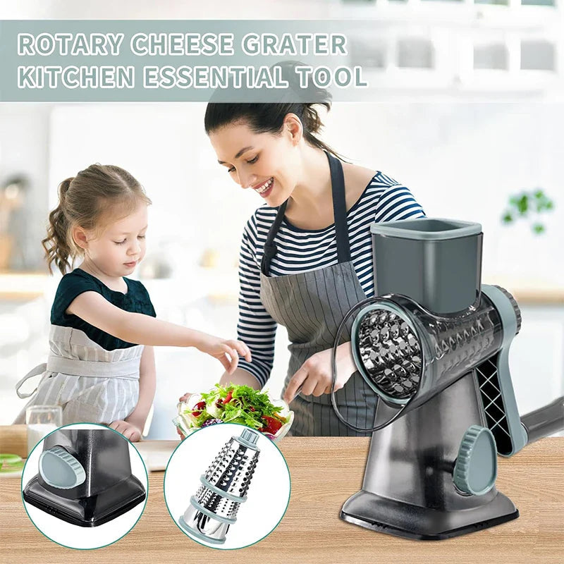 Rotary Grater 3 Interchangeable Stainless Steel Drums Suction Base