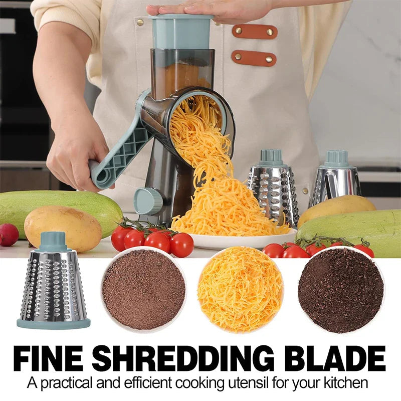 Rotary Grater 3 Interchangeable Stainless Steel Drums Suction Base