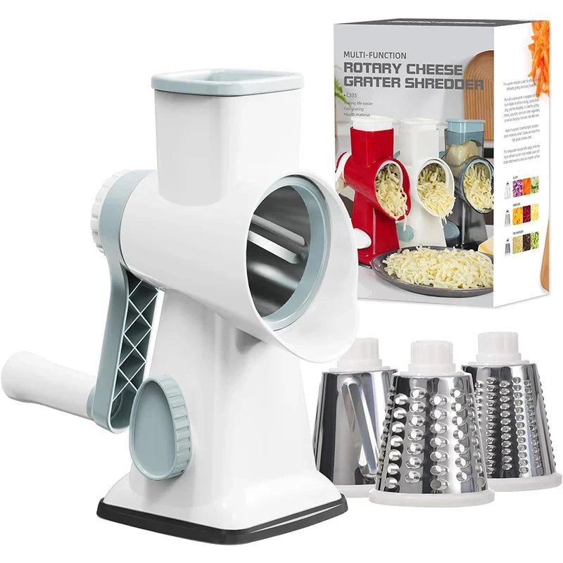 Rotary Grater 3 Interchangeable Stainless Steel Drums Suction Base