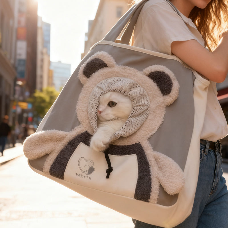 Small Pet Carrier Bear-Ears Canvas Padded Strap