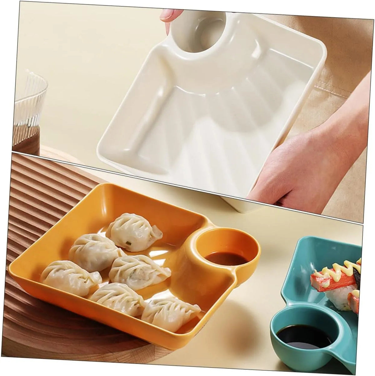 Snack & Dip Plate Integrated Sauce Compartment Lightweight Stackable
