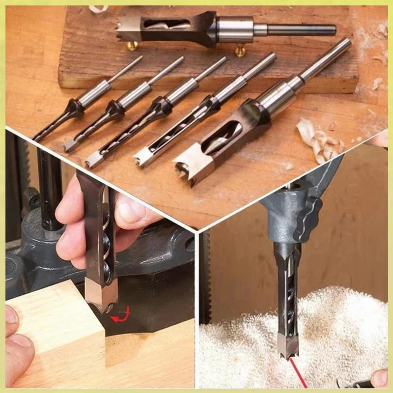 Square Tenon Drill Bit Set CNC-Milled Carbon Steel 4-Piece